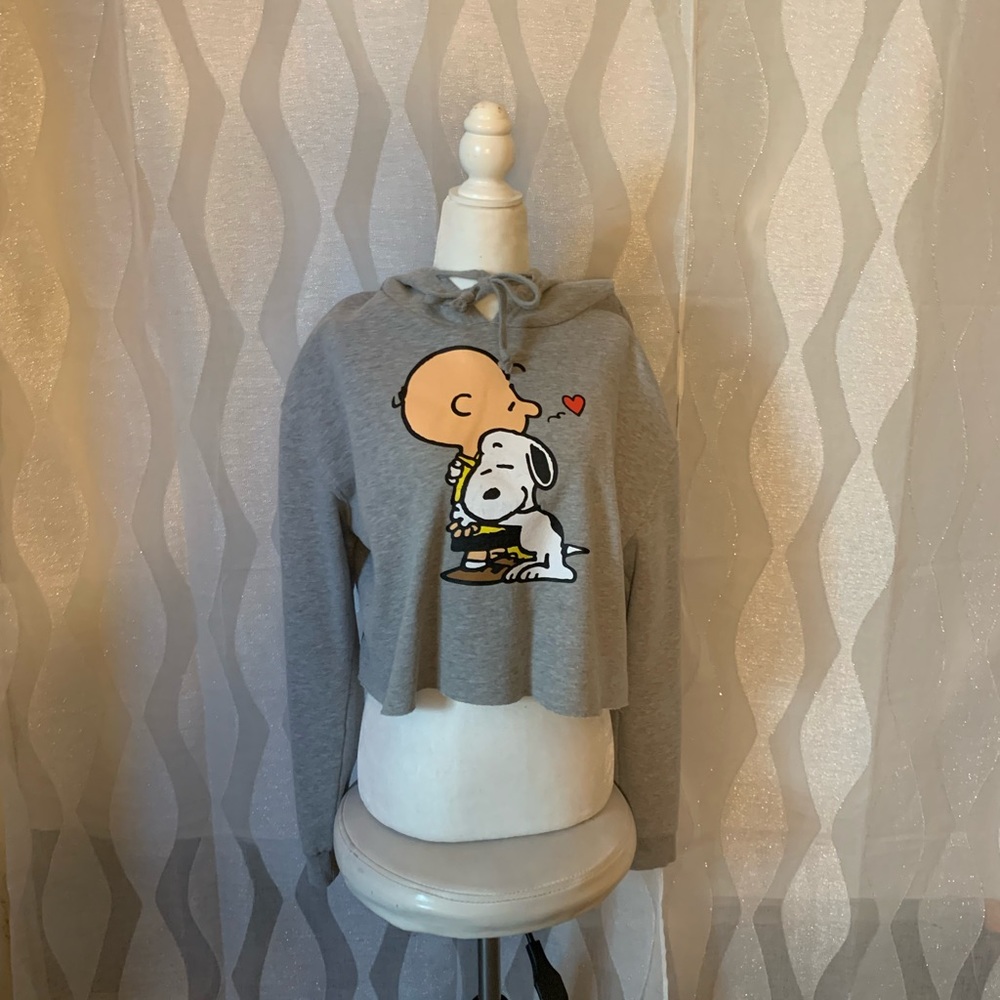 Peanut Charlie Brown and Snoopy cropped grey hoodie
